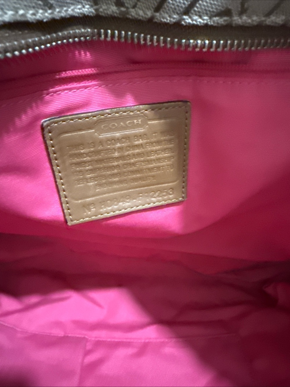 Coach Brown Logo Tote with Pink Accent Stripe - Picture 10 of 14